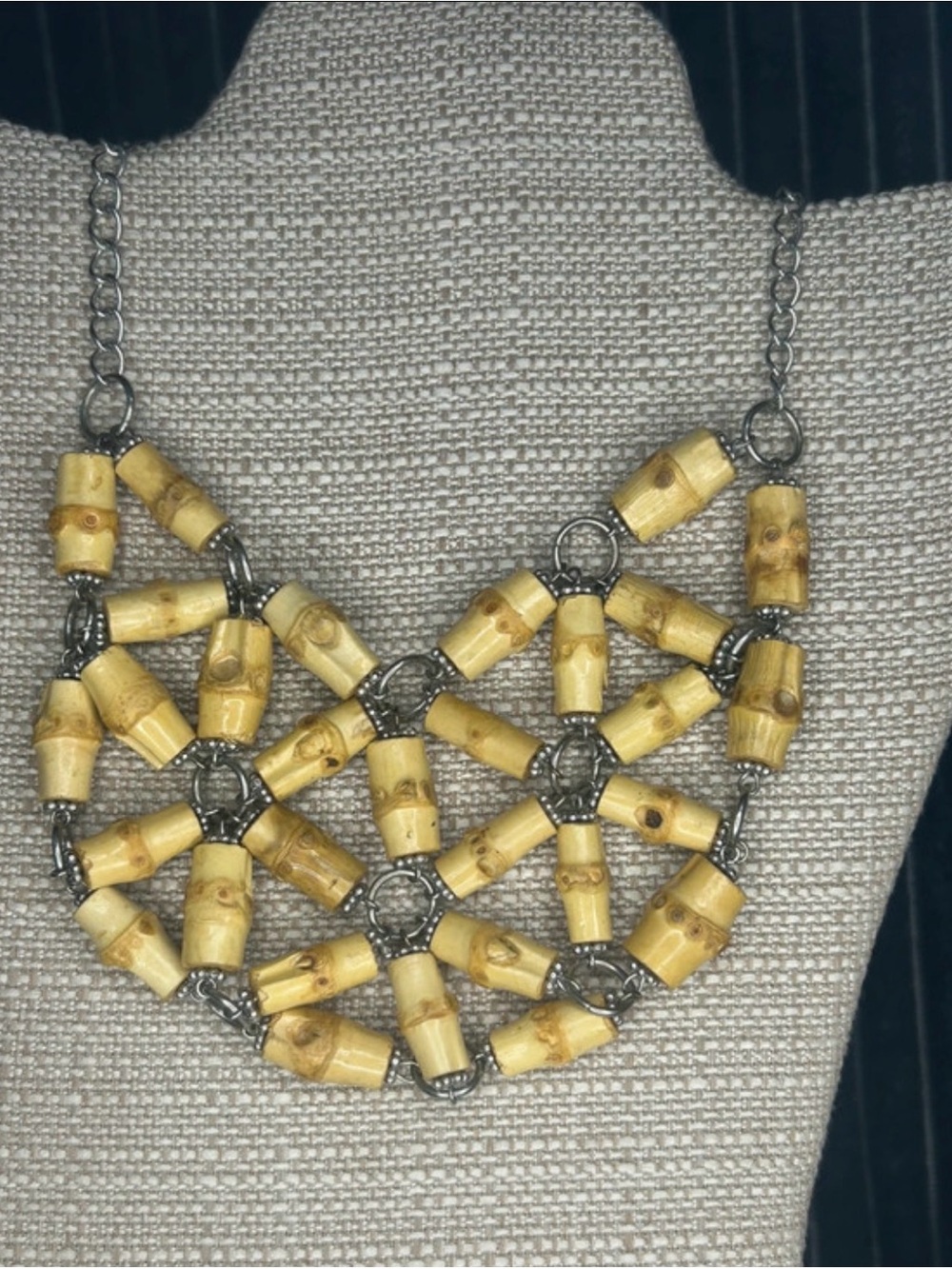 New York & Company Bamboo Bead Statement Necklace in Natural Yellow-Tan